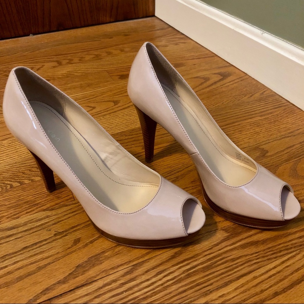 Calvin Klein Sandie Patent Leather Peep Toe Pumps